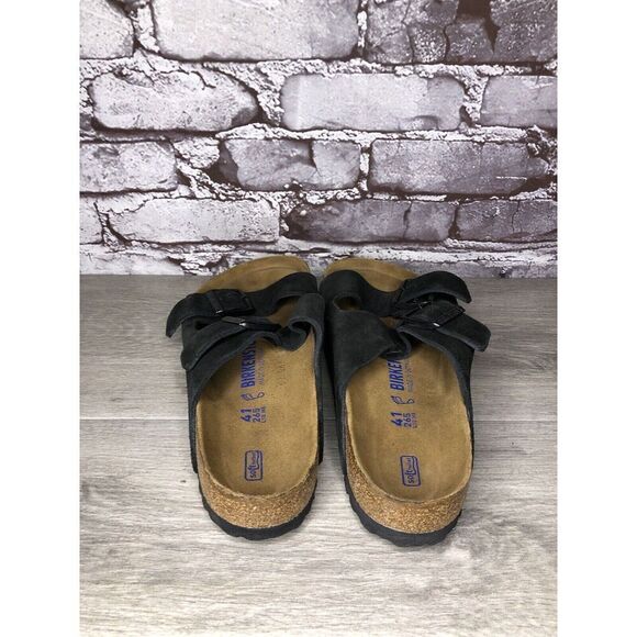 Birkenstock Arizona Black Suede Leather Strap Slides Sandals Women Sz 41EU/10M - Picture 5 of 16